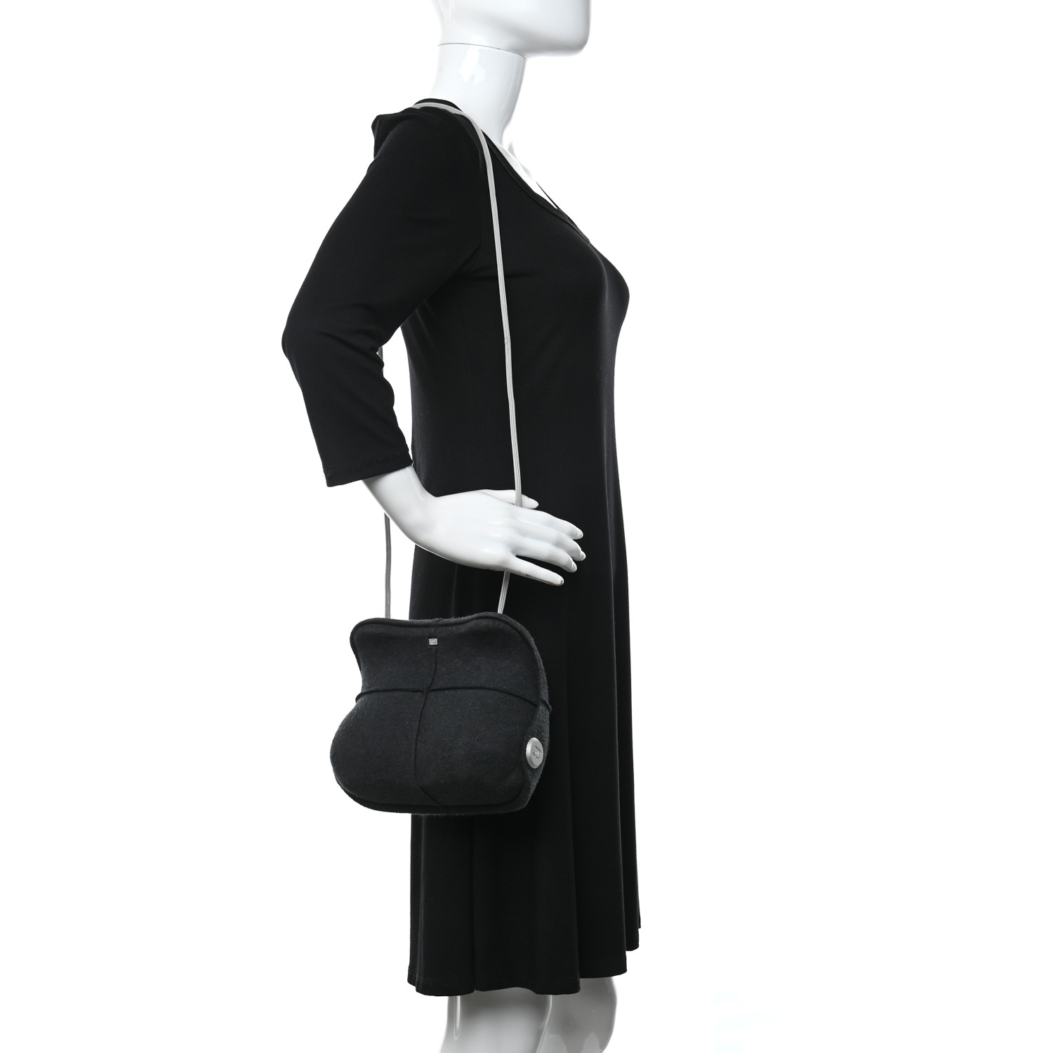 Chanel Felt Millennium 2005 Hard Case Crossbody Bag Grey - Image 9