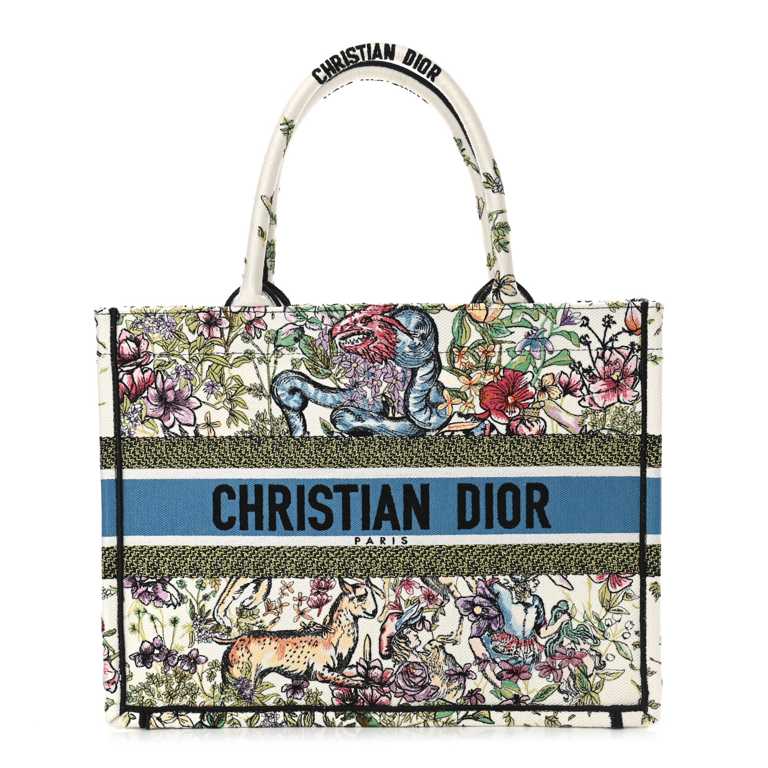 Christian Dior Canvas Embroidered Medium D-Constellation Book Tote Latte Multicolor