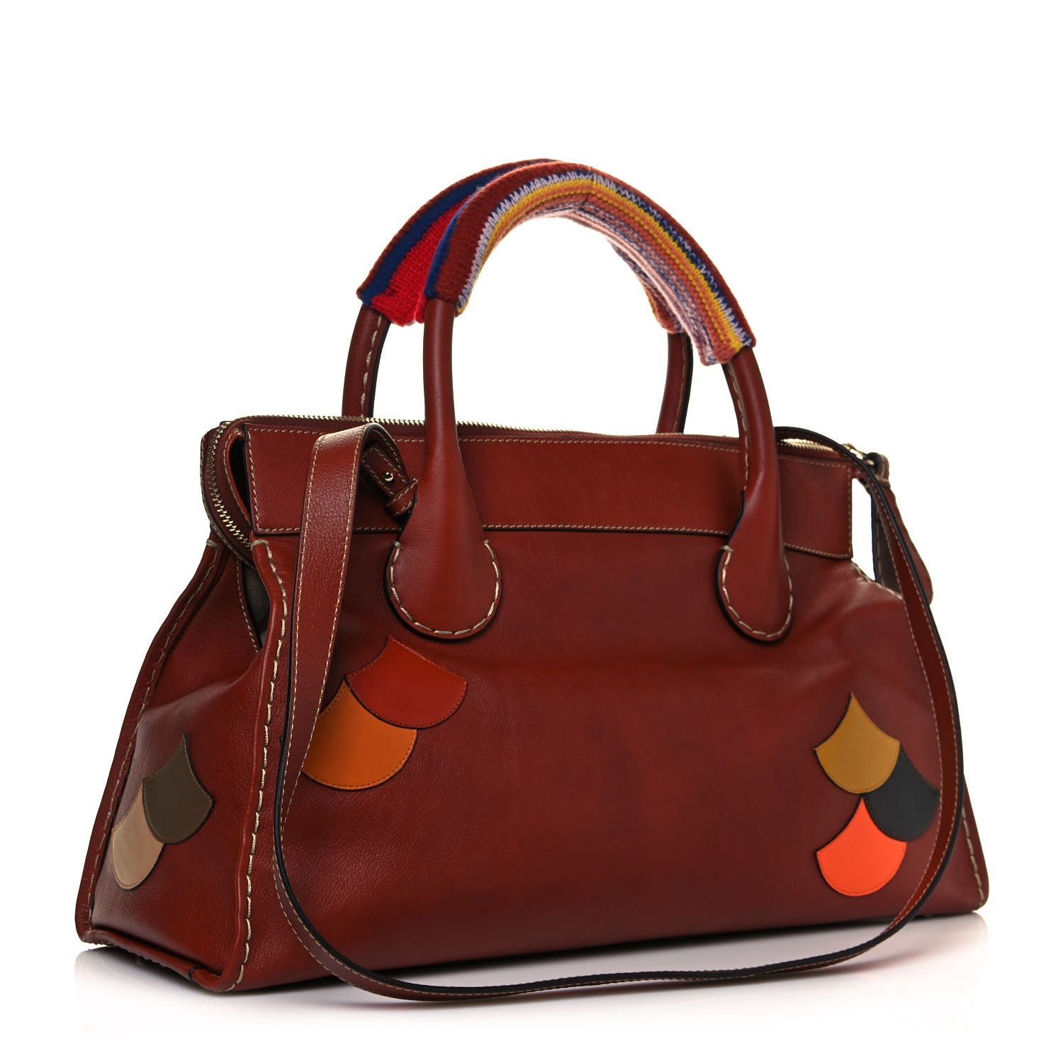 Chloe Buffalo Leather Recycled Cashmere Scallop Patches Large Edith Day Bag Sepia Multicolor - Image 2