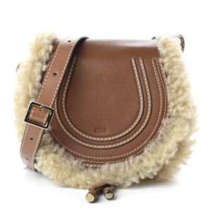 Chloe Small Grain Shiny Calfskin Shearling Small Marcie Round Crossbody Bag Caramel