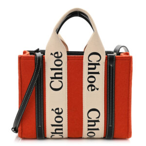 Chloe Felt Calfskin Small Woody Ribbon Tote With Strap Orange