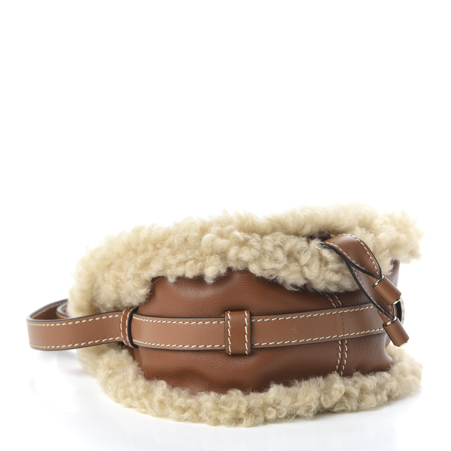 Chloe Small Grain Shiny Calfskin Shearling Small Marcie Round Crossbody Bag Caramel - Image 3