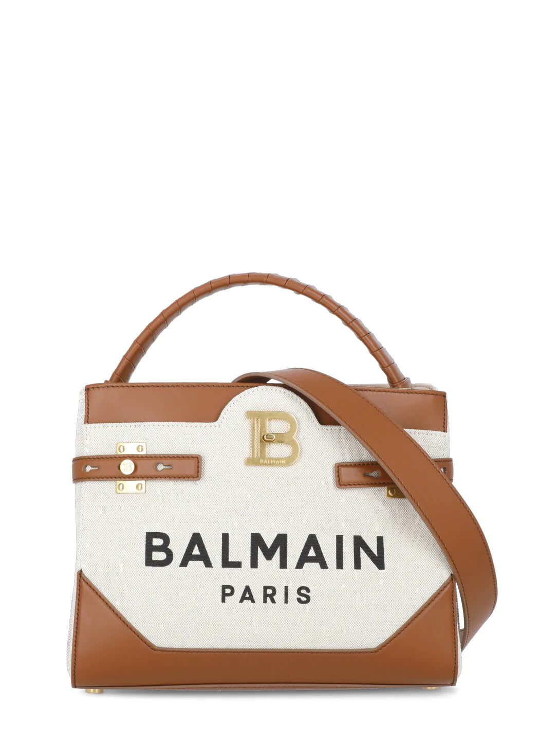 Beige and brown Balmain canvas and leather hand bag for woman