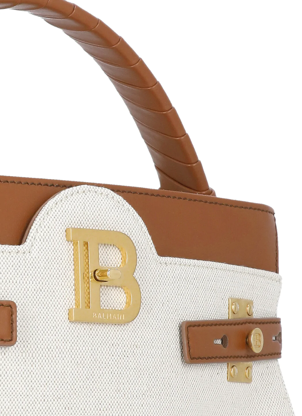 Beige and brown Balmain canvas and leather hand bag for woman - Image 4