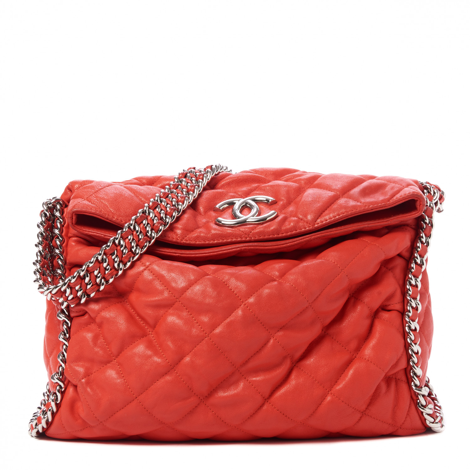 Chanel Washed Lambskin Chain Around Hobo Red