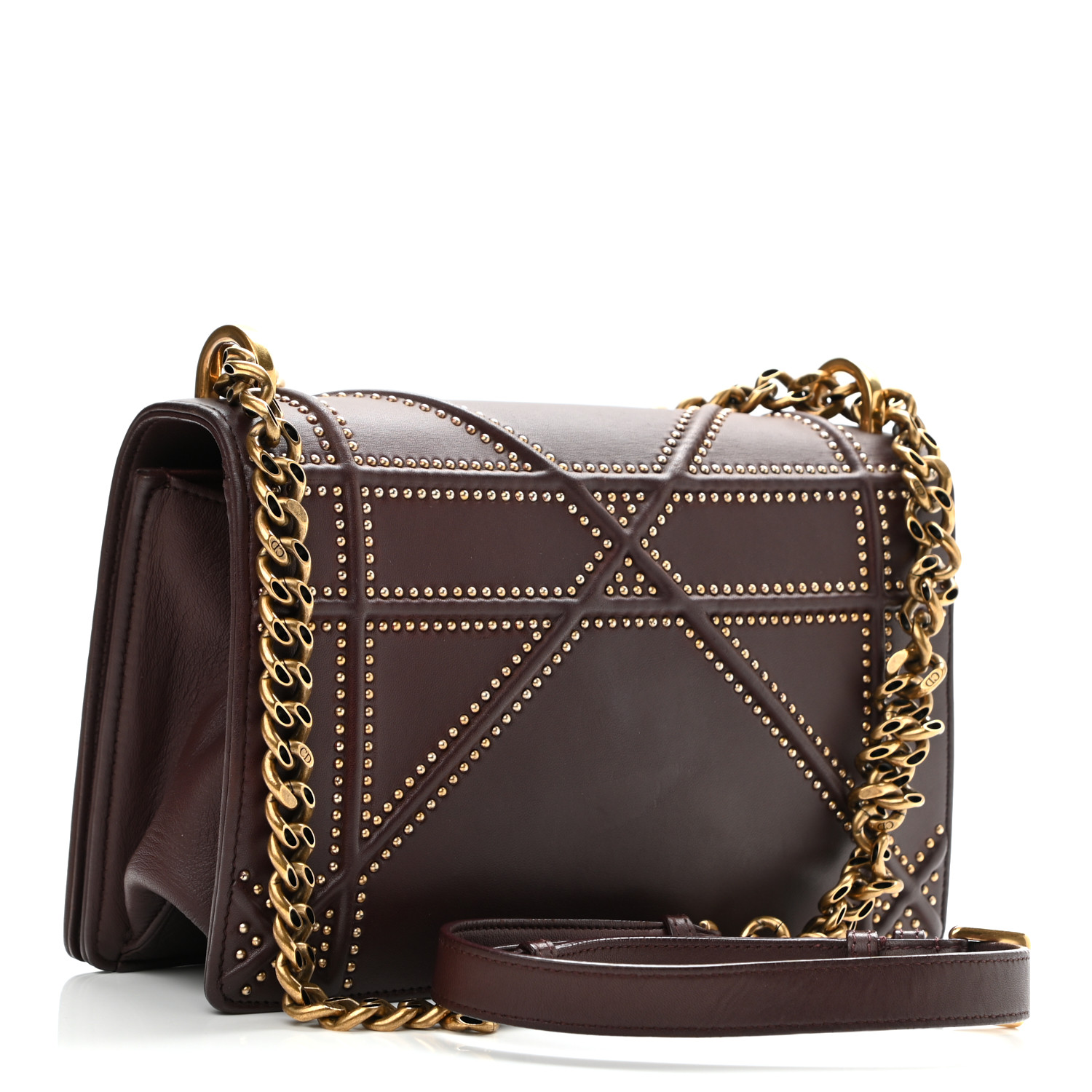 Christian Dior Calfskin Studded Medium Diorama Flap Bag Burgundy - Image 2