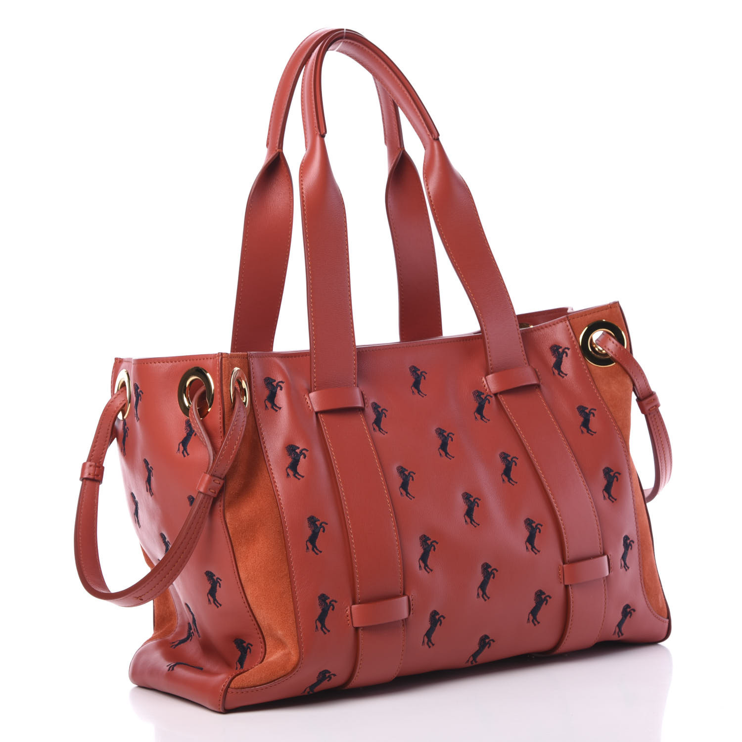 Chloe Smooth Calfskin Little Horses Embroidered Tao Zipped Tote Earthy Red - Image 2