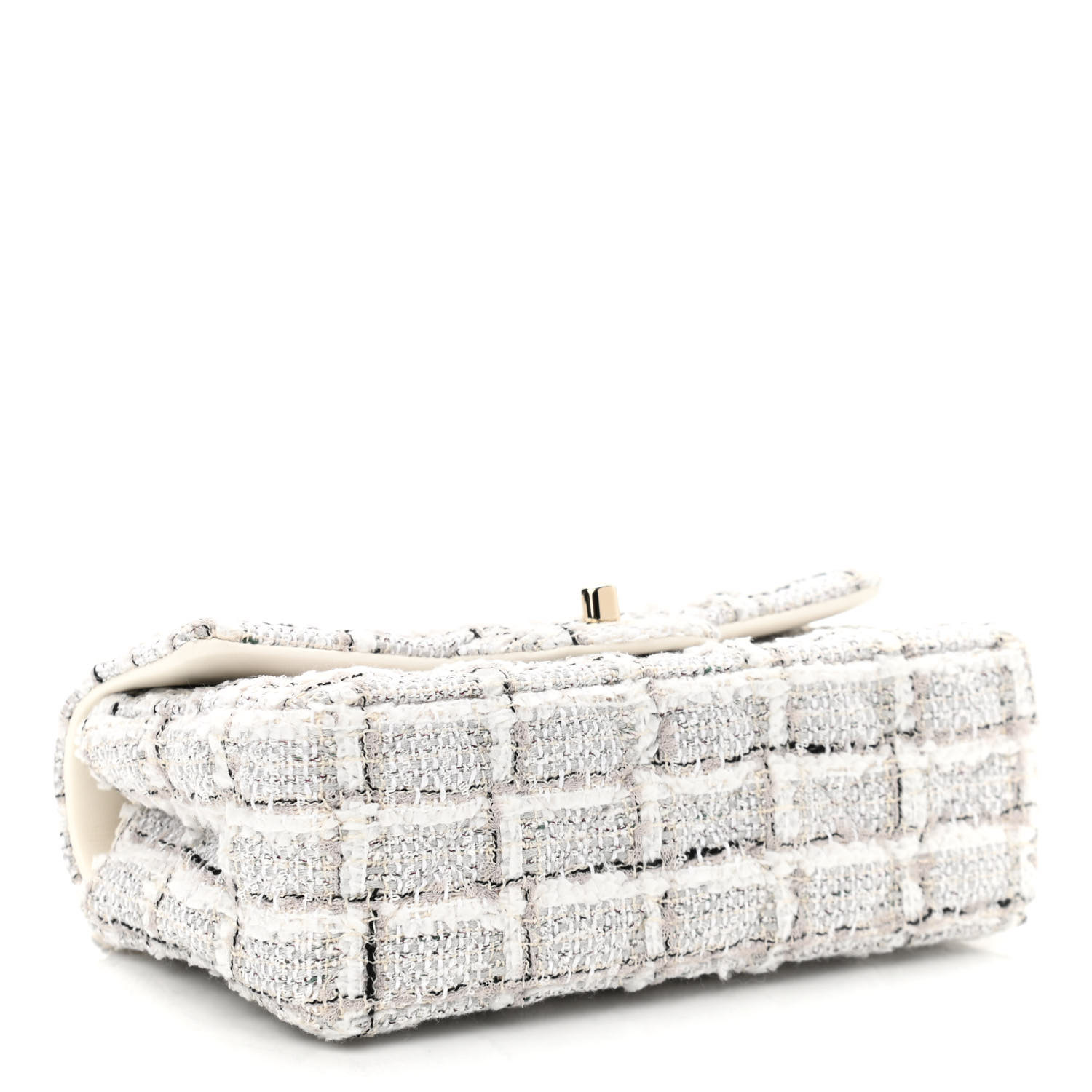 Chanel Tweed Quilted Mini Rectangular Flap White Grey - Image 3