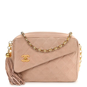 Chanel Suede Quilted CC Tassel Camera Case Pink