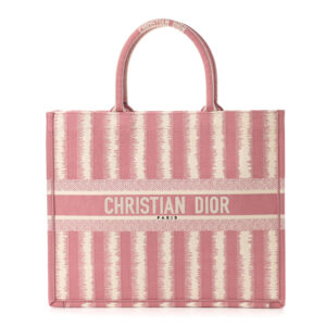 Christian Dior Canvas Embroidered Large Striped Book Tote Pink