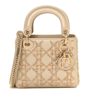 Christian Dior Metallic Lambskin Crystal Cannage Mini Lady Dior Platinum