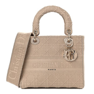 Christian Dior Canvas Embroidered Medium Lady D-Lite Beige