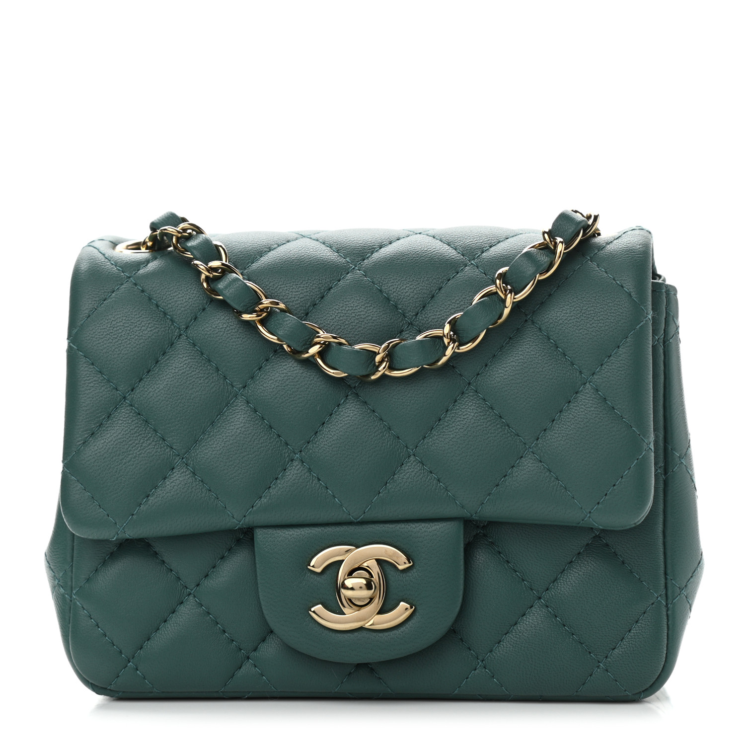 Chanel Lambskin Quilted Mini Square Flap Green