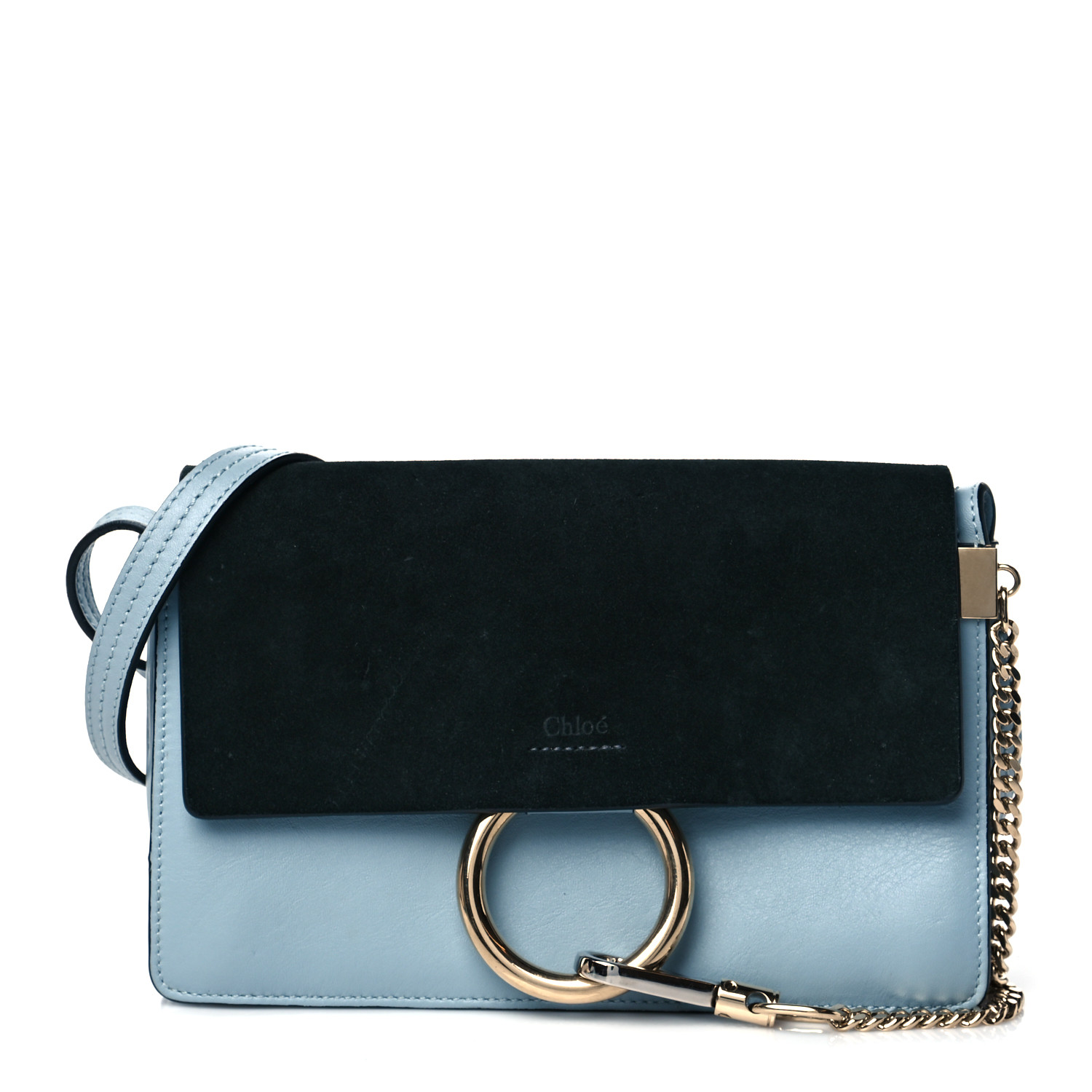 Chloe Suede Calfskin Small Faye Shoulder Bag Summer Blue Intense Green
