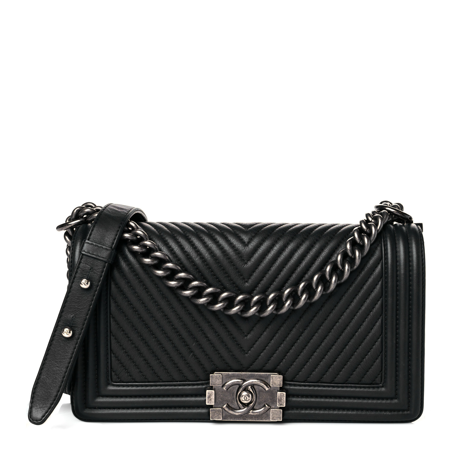Chanel Lambskin Chevron Quilted Medium Boy Flap Black