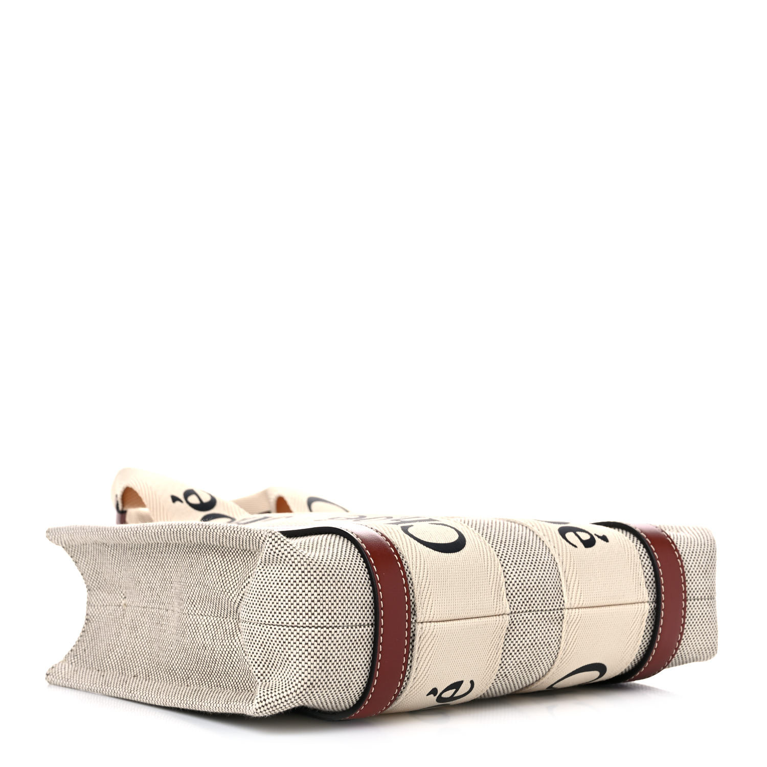 Chloe Cotton Calfskin Small Woody Ribbon Tote With Strap White Brown - Image 3