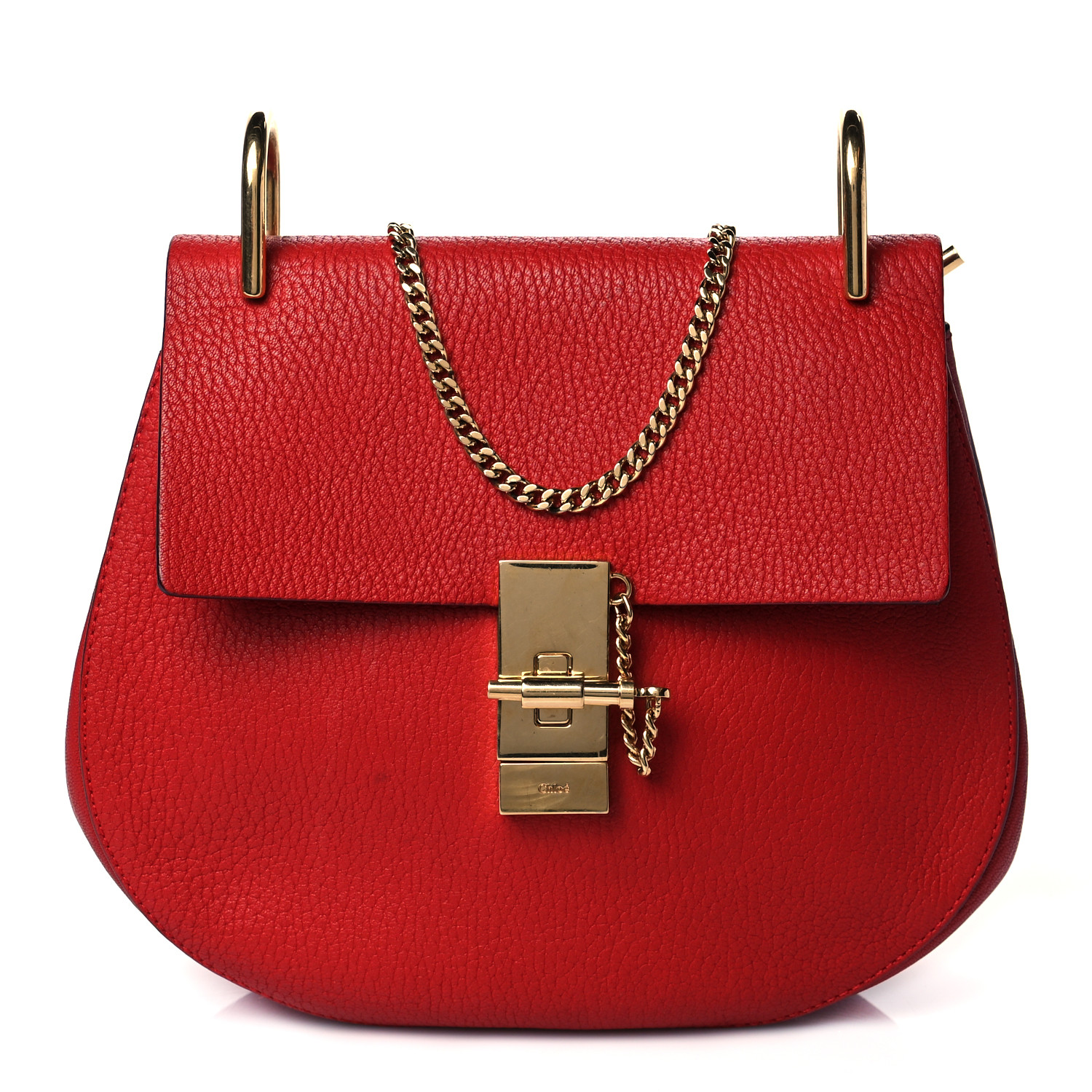 Chloe Grained Lambskin Drew Shoulder Bag Plaid Red