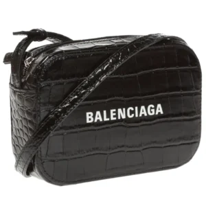 NEW Balenciaga Black Everyday XS Crocodile Skin Embossed Leather Shoulder Bag