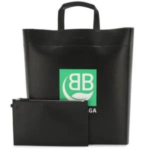 NEW Balenciaga Black BB Market Rectangular Logo Leather Tote Shoulder Bag