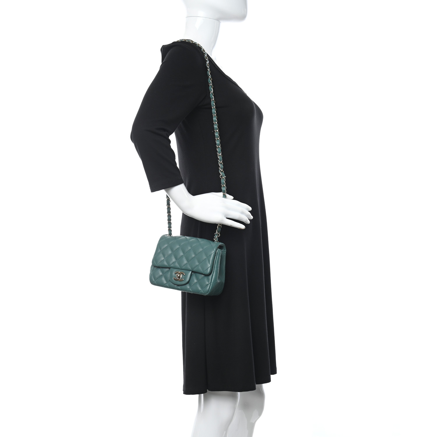 Chanel Lambskin Quilted Mini Square Flap Green - Image 9