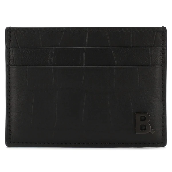 NEW Balenciaga Black B Logo Crocodile Skin Embossed Leather Card Holder Wallet - Image 2