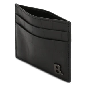 NEW Balenciaga Black B Logo Crocodile Skin Embossed Leather Card Holder Wallet