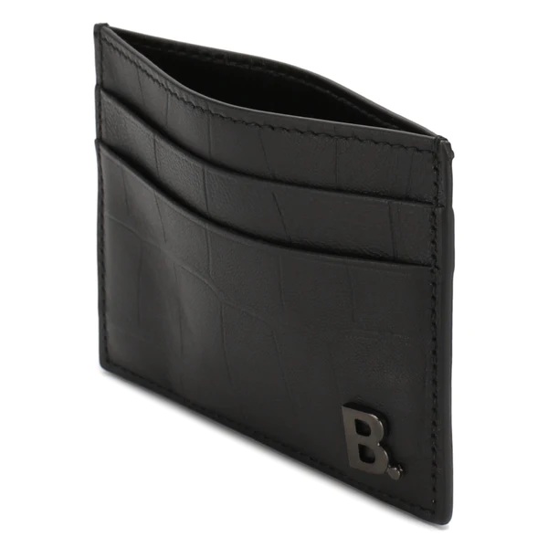 NEW Balenciaga Black B Logo Crocodile Skin Embossed Leather Card Holder Wallet