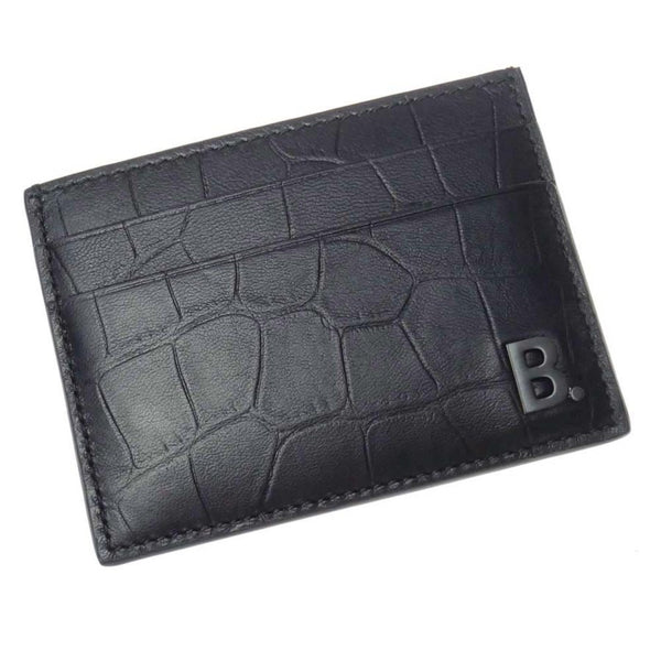 NEW Balenciaga Black B Logo Crocodile Skin Embossed Leather Card Holder Wallet - Image 4