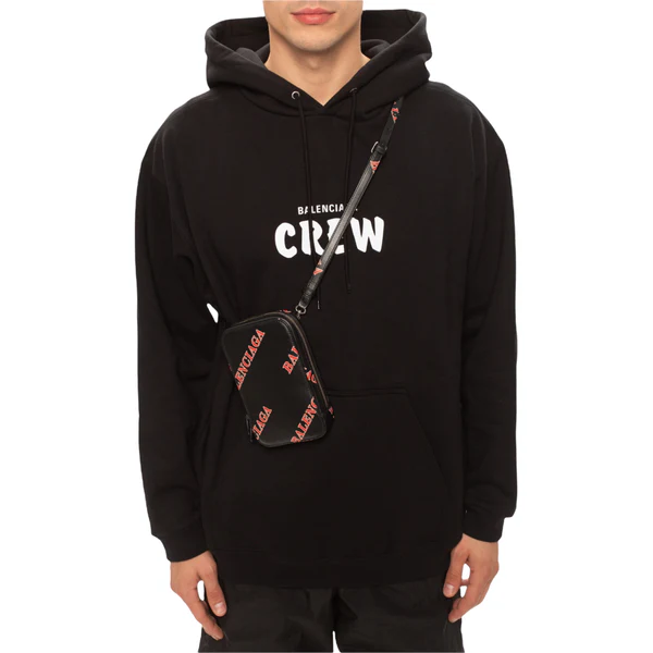 NEW Balenciaga Black Printed Logo Leather Phone Holder Crossbody Bag - Image 4