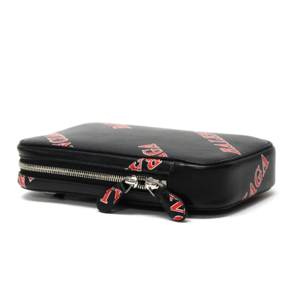 NEW Balenciaga Black Printed Logo Leather Phone Holder Crossbody Bag - Image 2