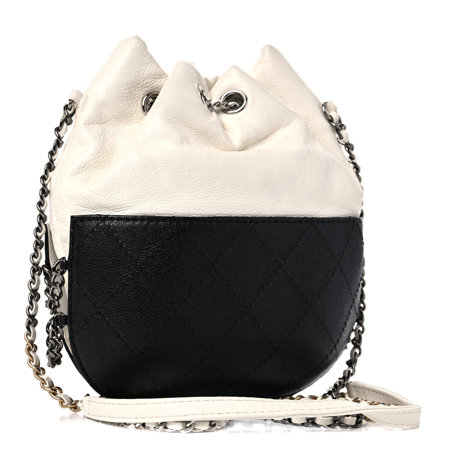 Chanel Aged Calfskin Quilted Small Gabrielle Bucket White Black - Image 2