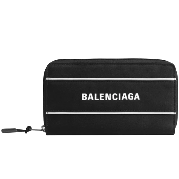 NEW Balenciaga Black Printed Logo Zip Around Clutch Crossbody Bag