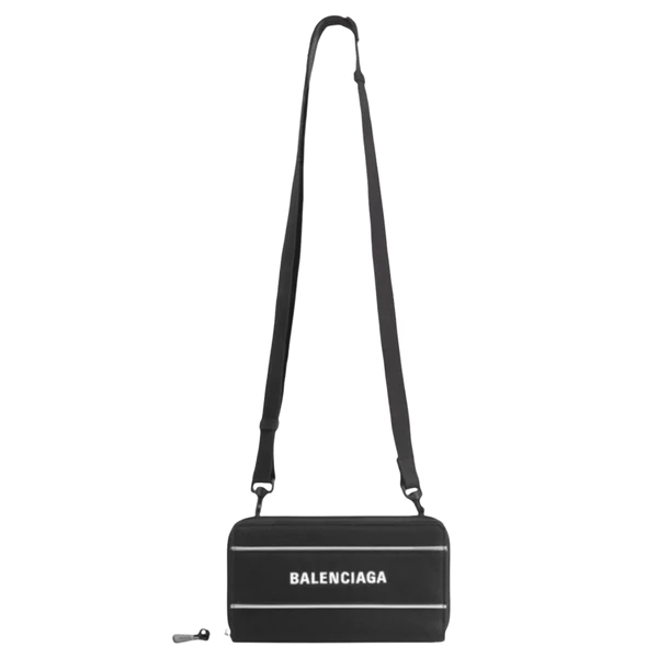 NEW Balenciaga Black Printed Logo Zip Around Clutch Crossbody Bag - Image 2