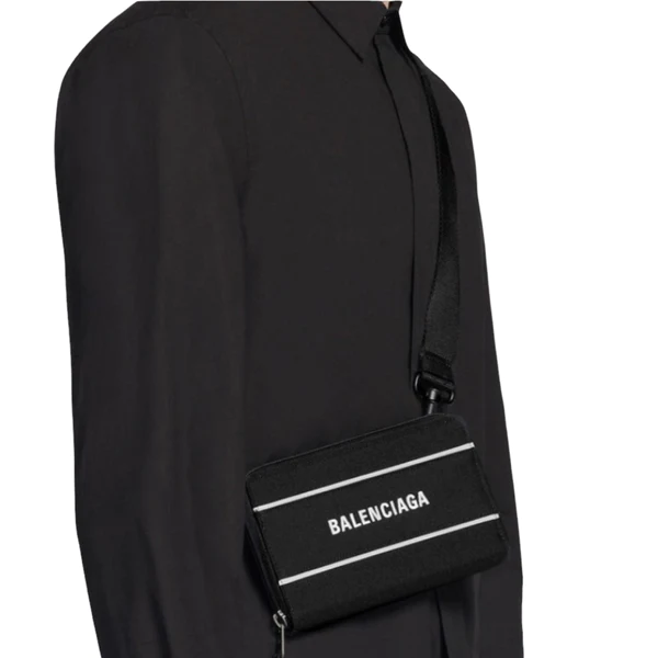 NEW Balenciaga Black Printed Logo Zip Around Clutch Crossbody Bag - Image 4