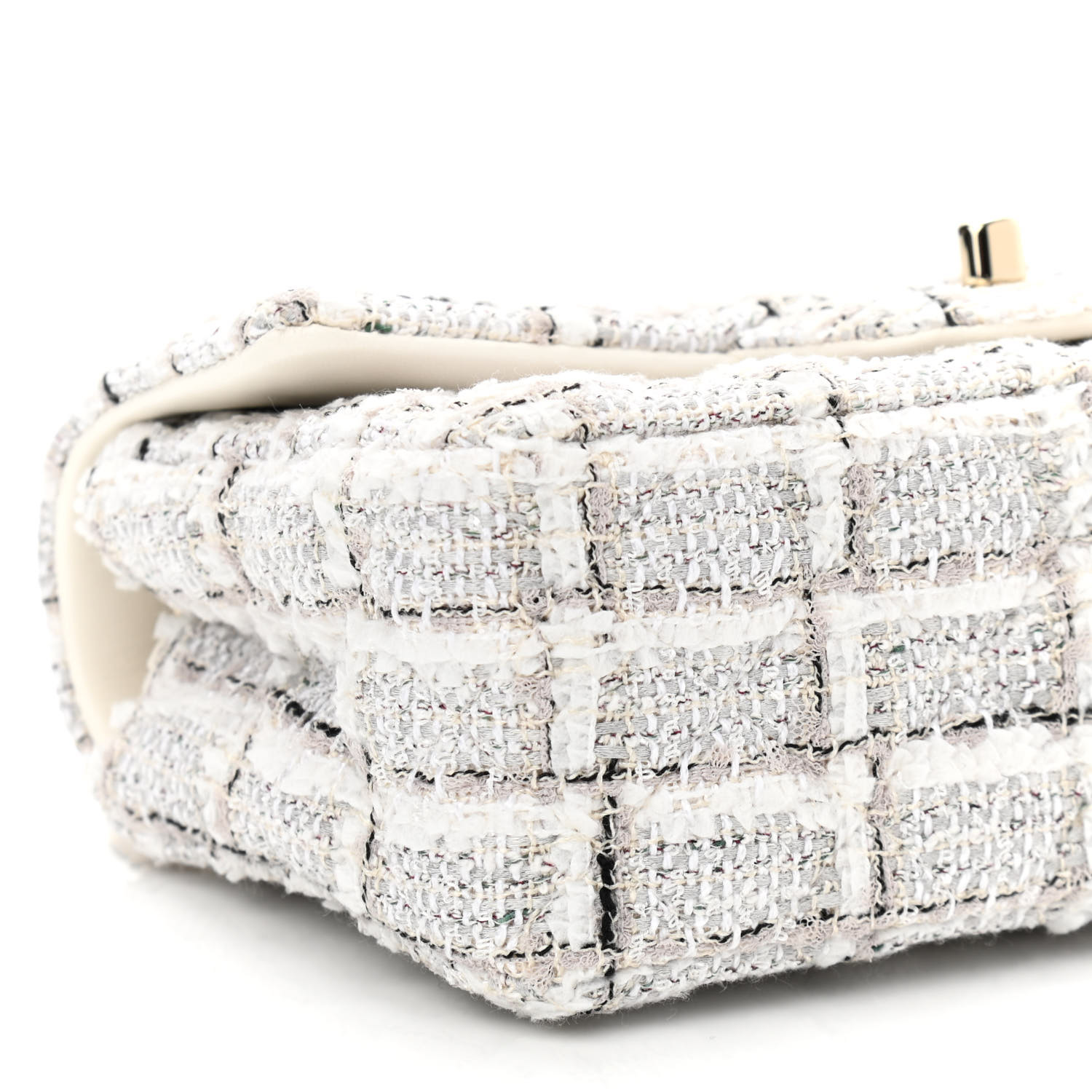 Chanel Tweed Quilted Mini Rectangular Flap White Grey - Image 5