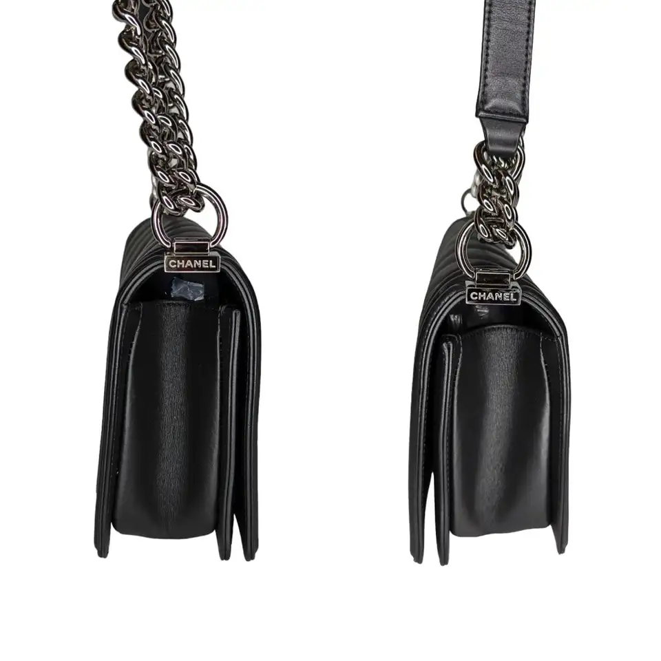 Chanel Lambskin Chevron Quilted Medium Boy Flap Black - Image 5