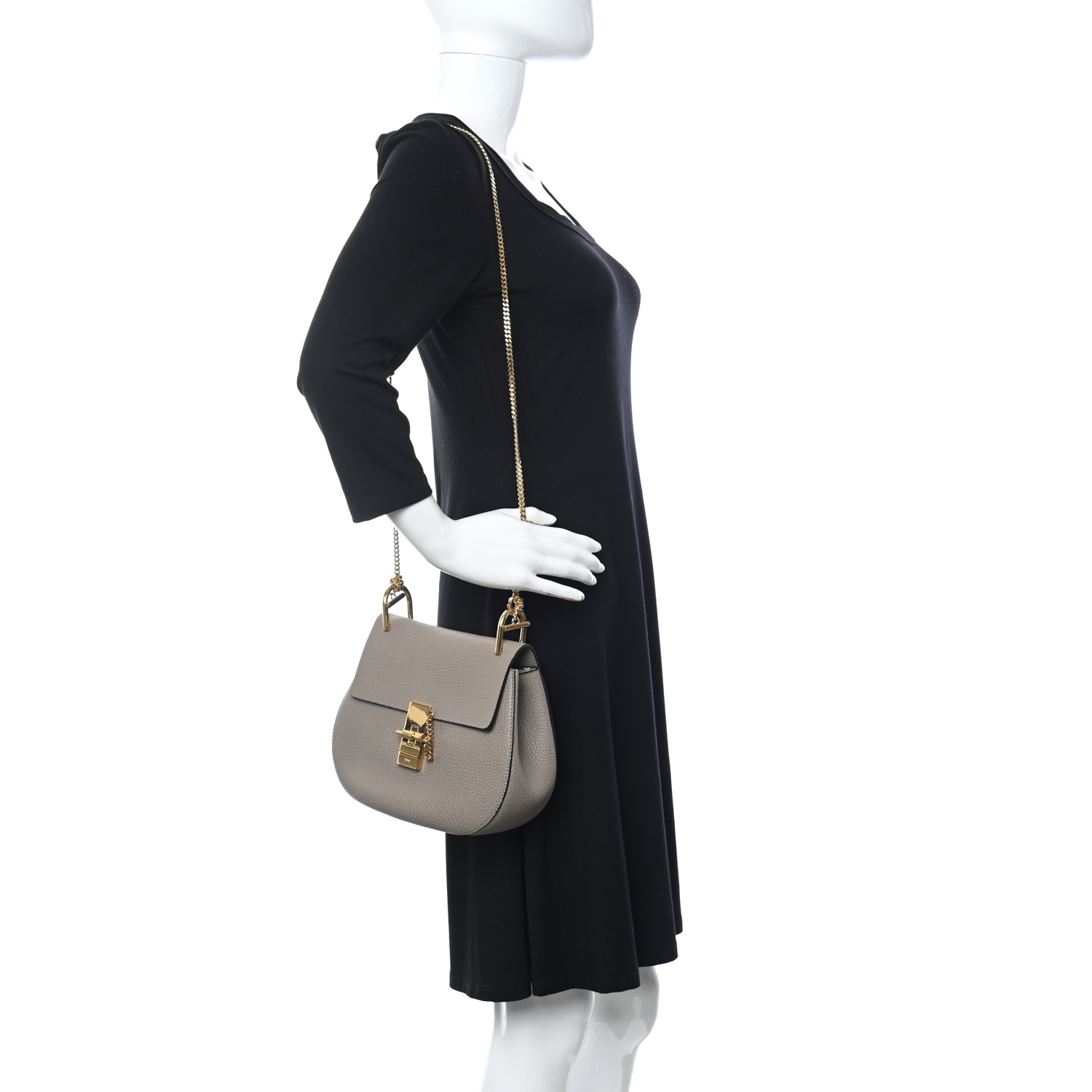 Chloe Grained Lambskin Drew Shoulder Bag Motty Grey - Image 4