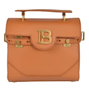 Caramel browncalf leather logo-plaque handbag