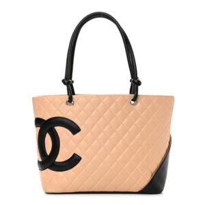 Chanel Calfskin Quilted Large Cambon Tote Beige Black