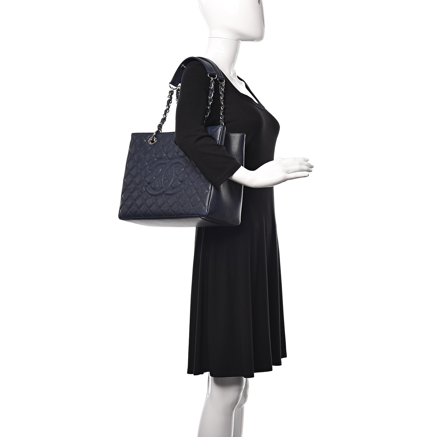 Chanel Caviar Quilted Grand Shopping Tote GST Navy Blue - Image 3