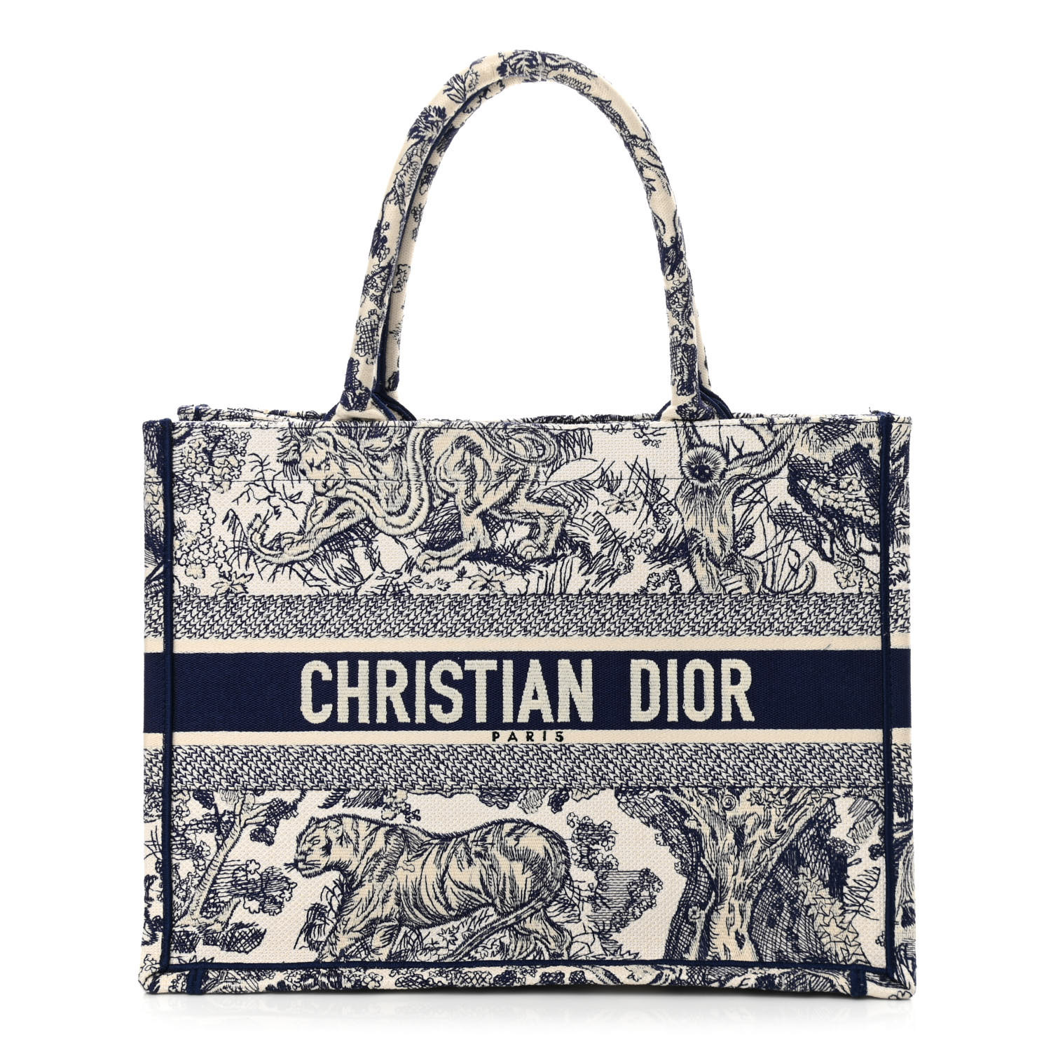 Christian Dior Canvas Embroidered Medium Dioriviera Toile De Jouy Book Tote Blue