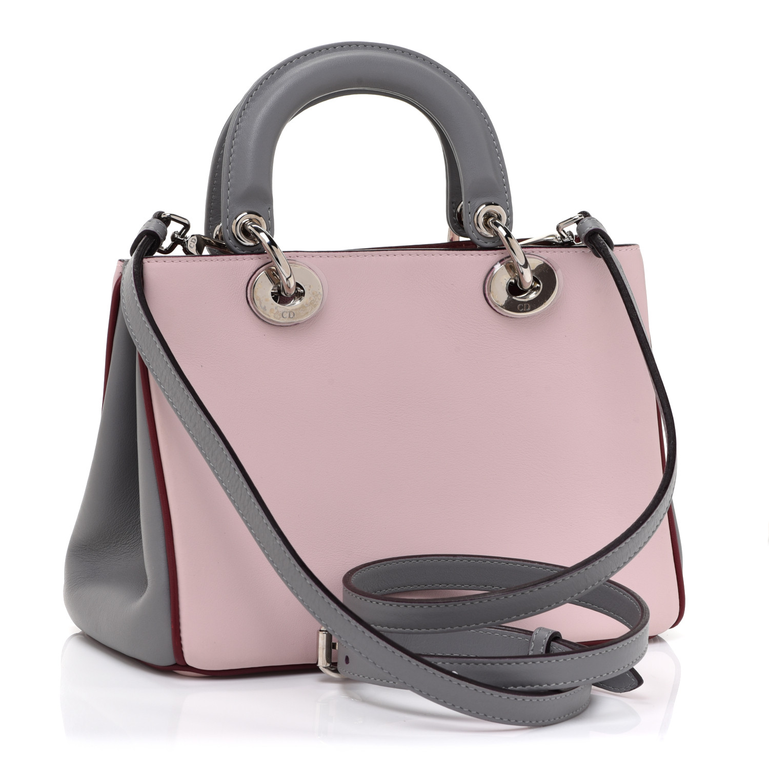Christian Dior Smooth Calfskin Mini Tri-Color Diorissimo Tote Pink Grey Burgundy - Image 2