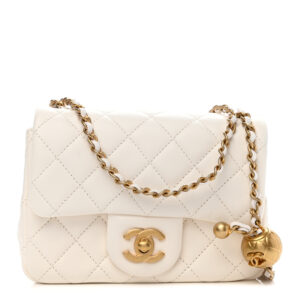 Chanel Lambskin Quilted CC Pearl Crush Mini Flap White