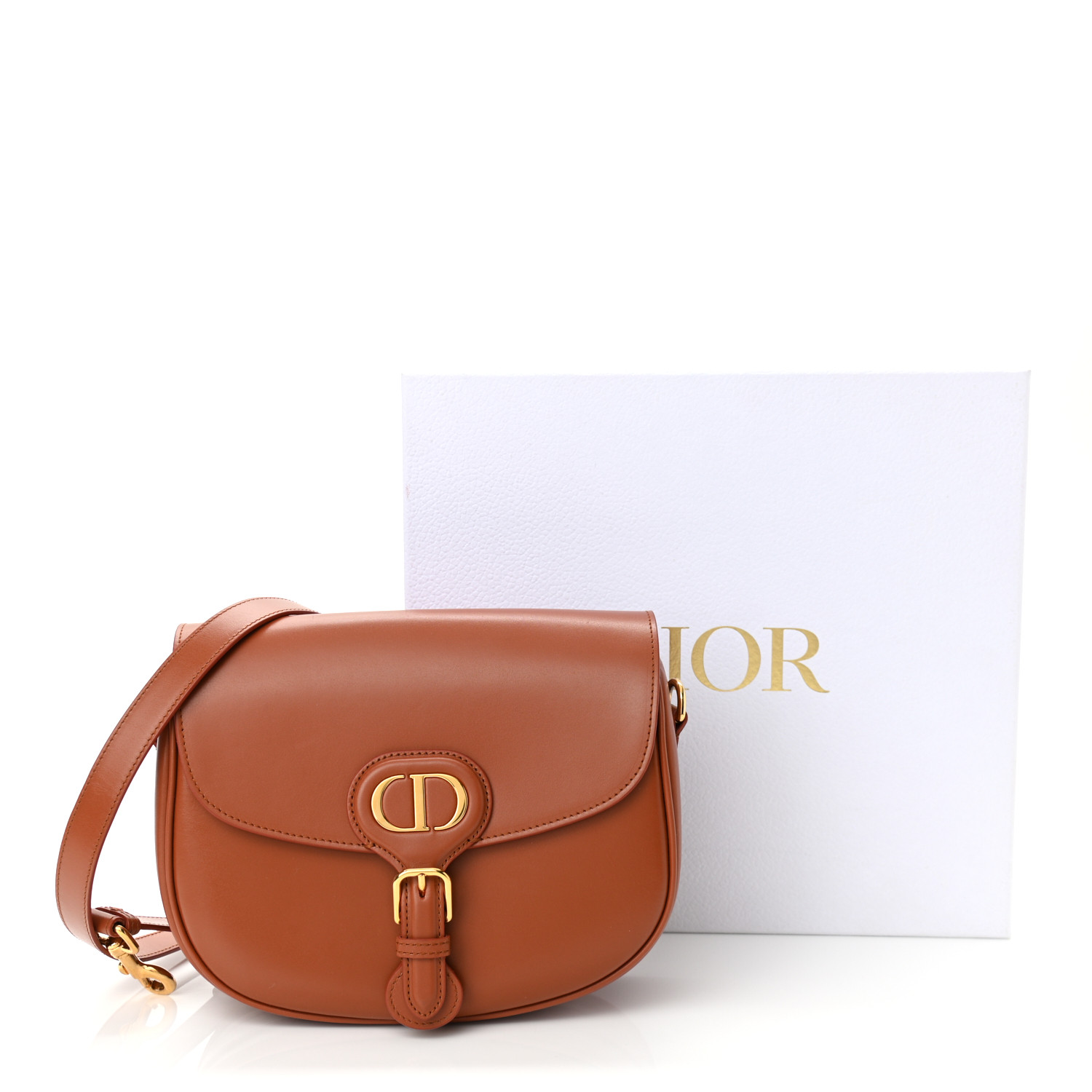 Christian Dior Box Calfskin Medium Bobby Flap Dark Tan