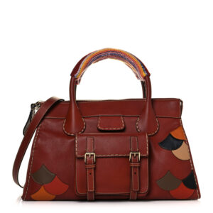 Chloe Buffalo Leather Recycled Cashmere Scallop Patches Large Edith Day Bag Sepia Multicolor