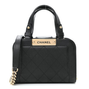 Chanel Grained Calfskin Stitched Mini Label Click Shopper Tote Black