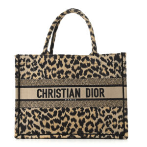 Christian Dior Canvas Mizza Embroidered Medium Leopard Book Tote Beige