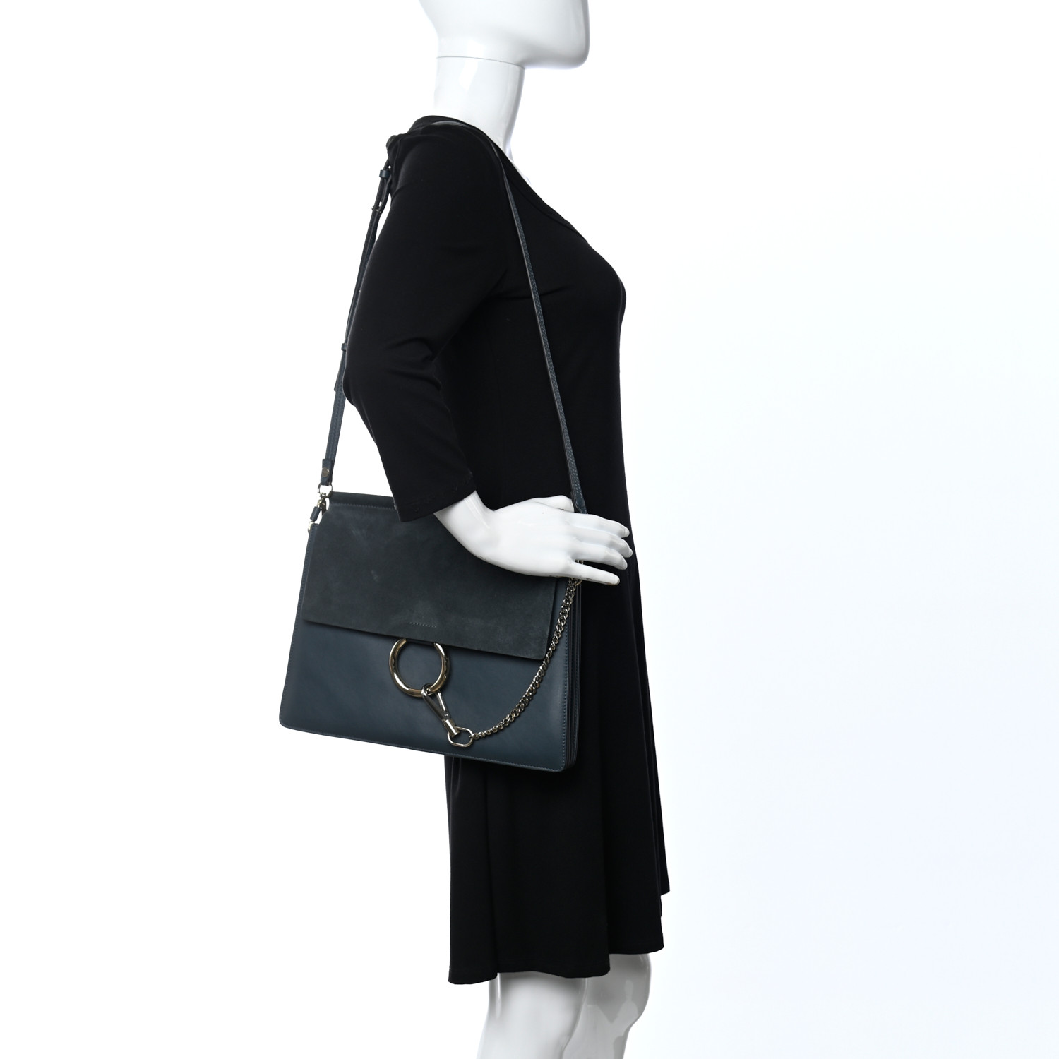 Chloe Suede Calfskin Medium Faye Shoulder Bag Cloudy Blue - Image 5