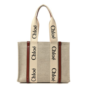 Chloe Cotton Calfskin Medium Woody Ribbon Tote White Brown
