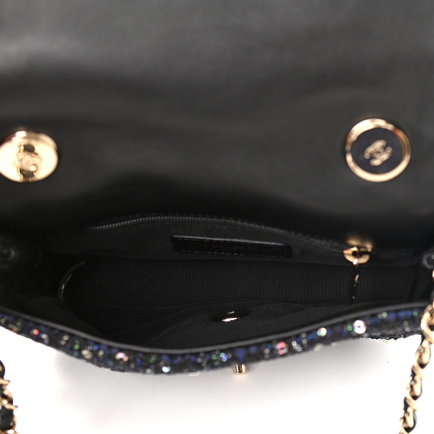 Chanel Tweed Mini Pearl Handle Flap Navy Green Black Ecru - Image 4